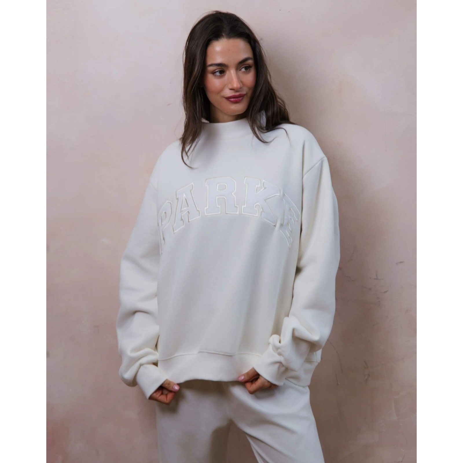 Parke Sweatshirt Bridal Varsity Mockneck Pearl S/M Nwt